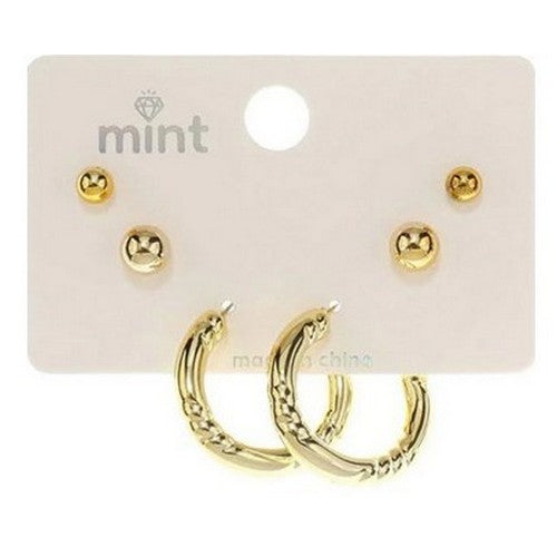 JAE-47065 Etch Hoop 3-Pair Earrings Set in Gold