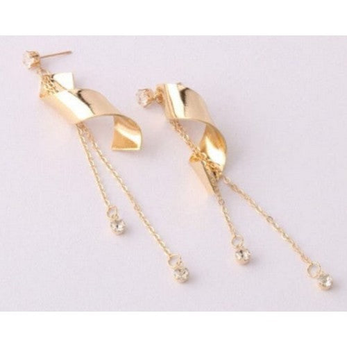 ER 35288 Twist Rhinestone Drop Earrings in Gold