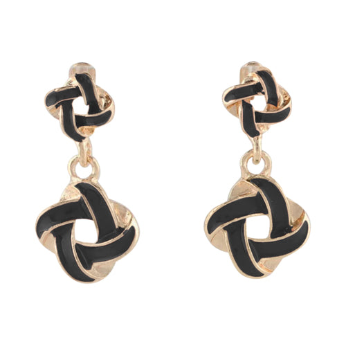 ACR 1864 Enamel Knot Gold Earrings in Black