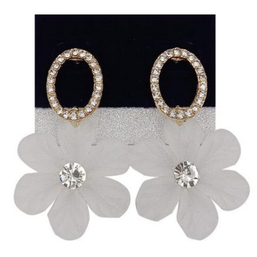 ER-2688 Rhinestone Ring White Daisy Flower Earrings in Gold