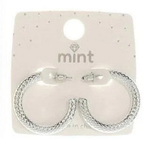 JAE-47057 Hammered Hoop Earrings in Silver