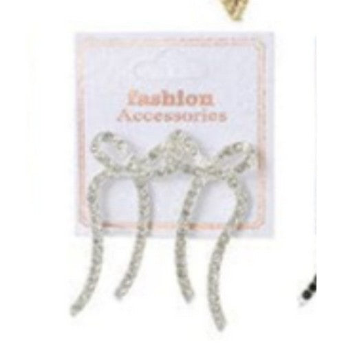 AER 1510 Rhinestone Bow Earrings in Silver & Clear