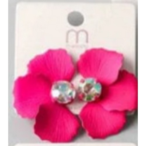 ER 37019R Rhinestone Paint Split Flower Earring in Fuchsia