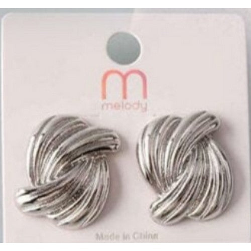 ER 37219GS Ribbed Twisted Button Earrings in Silver