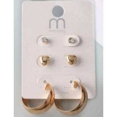 ER 37264GS Wide Hoop 3 Pair Earring Set in Gold