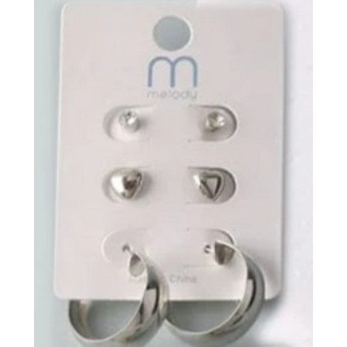 ER 37264GS Wide Hoop 3 Pair Earring Set in Silver