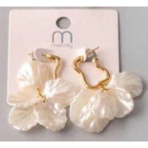 ER 37478 Flower Pendant Haggle Hoop Earring in Pearl White