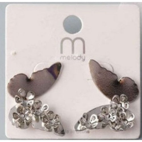 ER 37563GS Flower Cluster Butterfly Earring in Silver