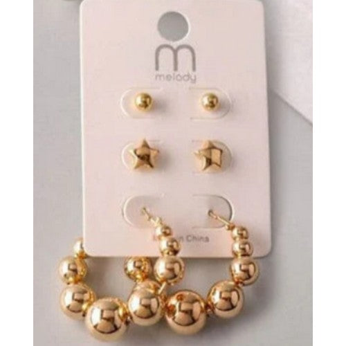 ER 37601GS Ball Hoop Earring 3-Pair Set in Gold