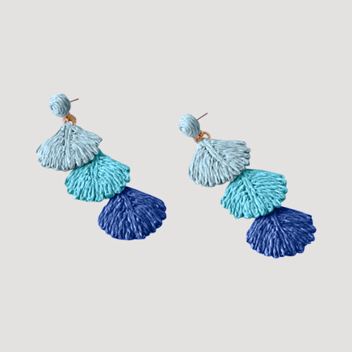 ERE3048 Triple Raffia Fan Drop Earring in Blue