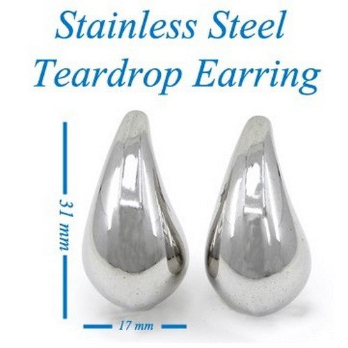 SSE 246R Lux Lux Stainless Steel Large Waterdrop Earrings in Silver