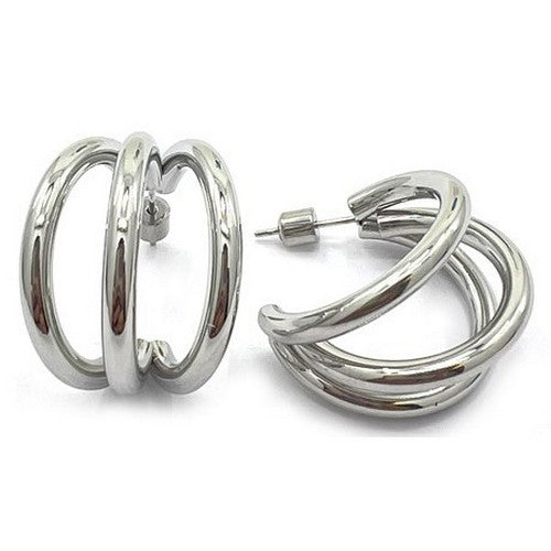 SSE 314R Lux Lux Stainless Steel Triple Hoop Earrings in Silver