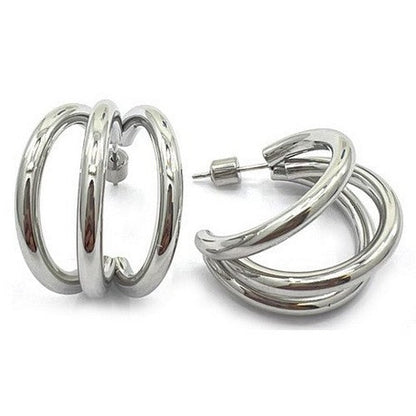 SSE 314R Lux Lux Stainless Steel Triple Hoop Earrings in Silver