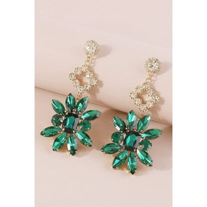 Rhinestone & Crystal Flower Earrings in Green