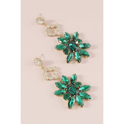 Rhinestone & Crystal Flower Earrings in Green