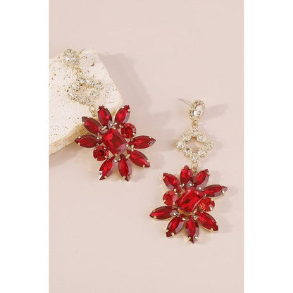 Rhinestone & Crystal Flower Earrings in Red