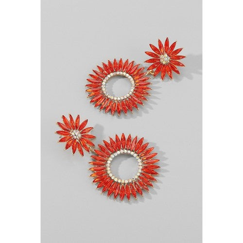 E12070 Starburst Rhinestone Earrings in Red