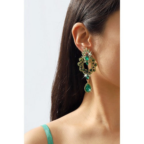 E11680 Luxury Teardrop Rhinestone Earrings in Green