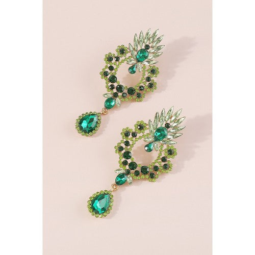 Luxury Teardrop Rhinestone Earrings in Green