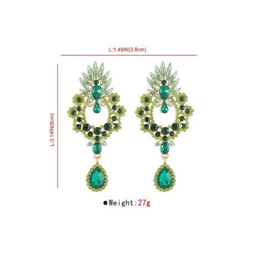 Luxury Teardrop Rhinestone Earrings in Green