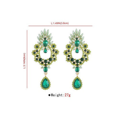 Luxury Teardrop Rhinestone Earrings in Green