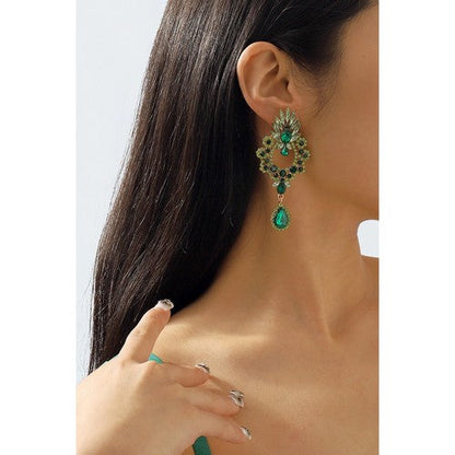 Luxury Teardrop Rhinestone Earrings in Green