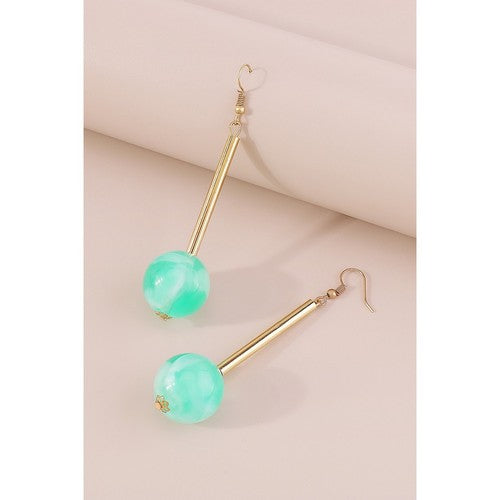 Candy Color Resin Long Round Ball Drop Earrings in Jade Green
