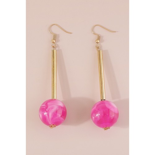 Candy Color Resin Long Round Ball Drop Earrings in Pink