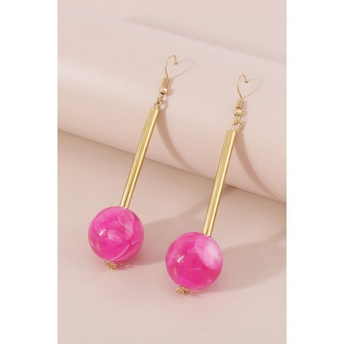 Candy Color Resin Long Round Ball Drop Earrings in Pink