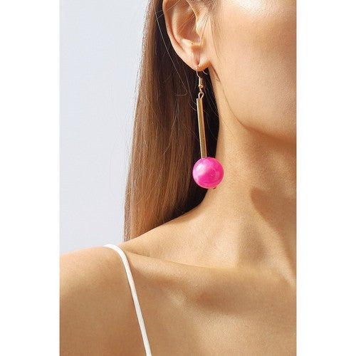 E11517 Candy Color Resin Long Round Ball Drop Earrings in Rosy