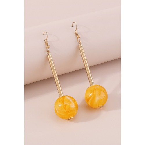 E11517 Candy Color Resin Long Round Ball Drop Earrings in Yellow