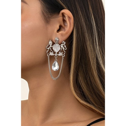 Lion Crest Regal Gem Earring in Silver