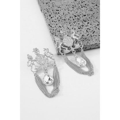 Lion Crest Regal Gem Earring in Silver