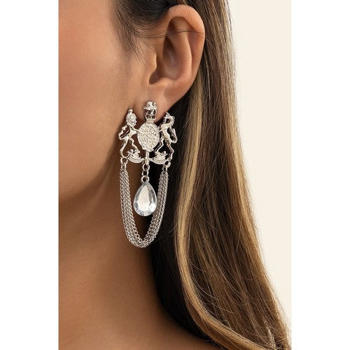 E10305 Lion Crest Regal Gem Earring in Silver
