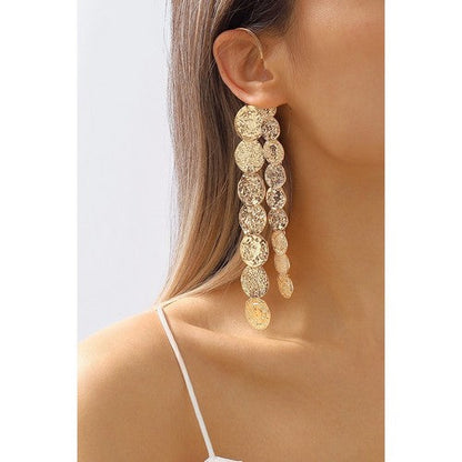 E11437 Long Tiered Coins Single Cuff Earring in Gold