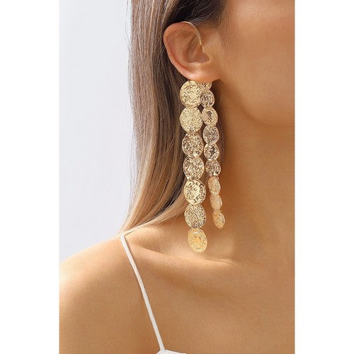 E11437 Long Tiered Coins Single Cuff Earring in Gold