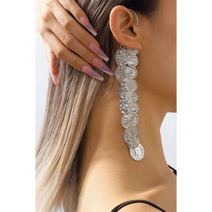 E11437 Long Tiered Coins Single Cuff Earring in Silver