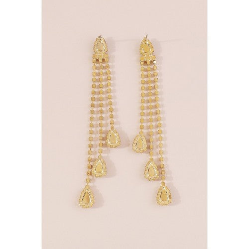 Long Tassel Colourful Rhinestone Strand Earrings in Gold