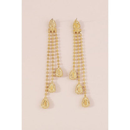 Long Tassel Colourful Rhinestone Strand Earrings in Gold