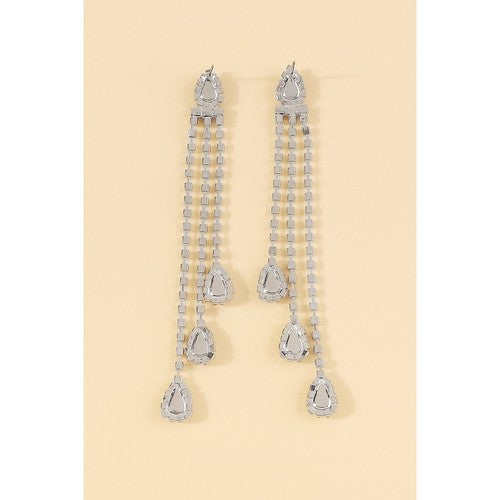 Long Tassel Colourful Rhinestone Strand Earrings in Silver