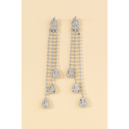 Long Tassel Colourful Rhinestone Strand Earrings in Silver