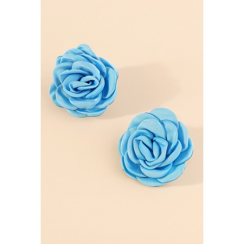 Romantic Satin Flower Stud Earrings in Blue