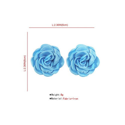 Romantic Satin Flower Stud Earrings in Blue