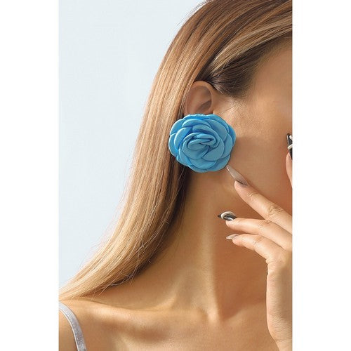 E11632 Romantic Large Flower Stud Earrings in Blue