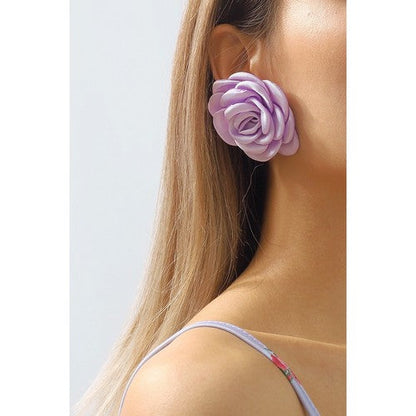 Romantic Satin Flower Stud Earrings in Lavender