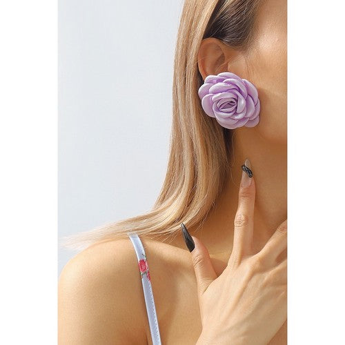 E11632 Romantic Large Flower Stud Earrings in Purple
