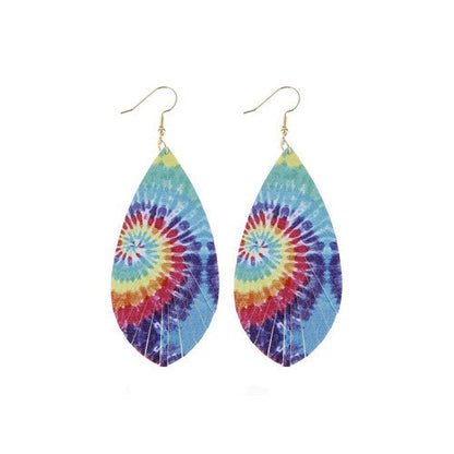 HDE2895 Tie Dye Leather Teardrop Earrings in Multicolour