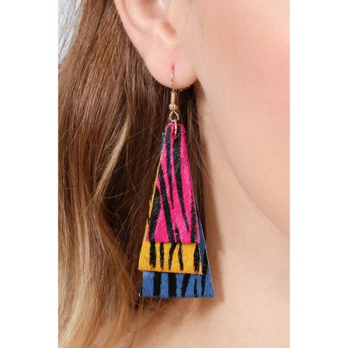 Layered Zebra Hair Dangle Earrings in Multicolour