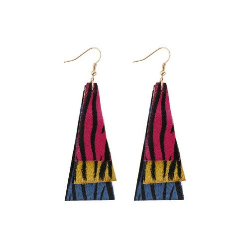 Layered Zebra Hair Dangle Earrings in Multicolour