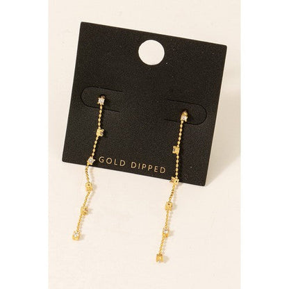95391P Gold Dipped Cz Studs Chain Dangle Earrings in Gold